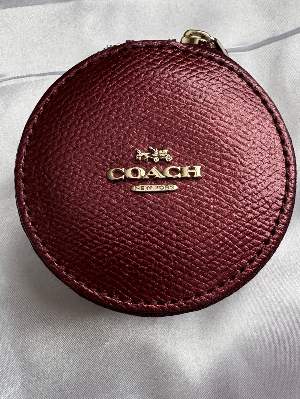 Coach Authentic Round Trinket/ Coin Pouch in Burgundy with Gold Hardware